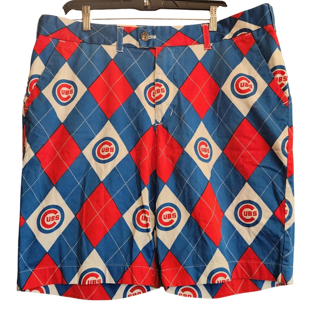Loudmouth Chicago Cubs Shorts Mens 38 Blue Argyle MLB Baseball Excellent